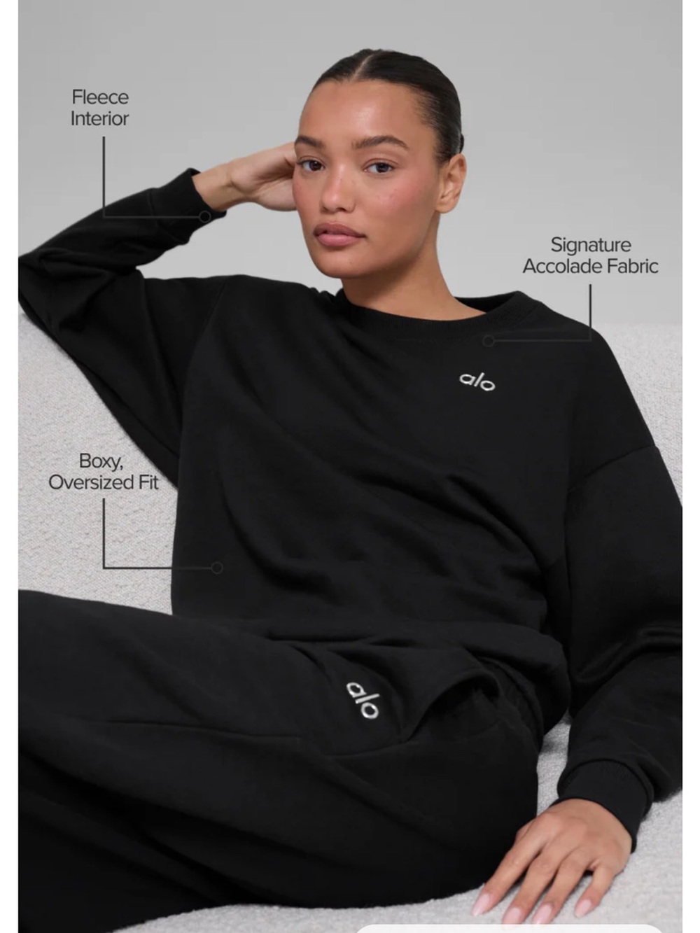 ALO Yoga Black Crewneck + Sweatpants SET